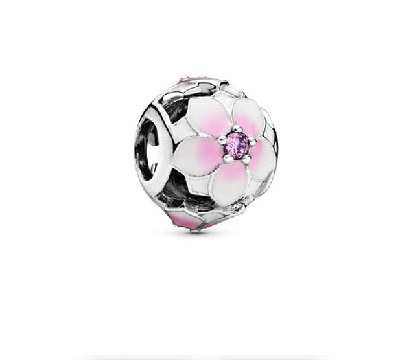 Berloque De Prata Floral Rosa – Joia em Prata 925 de Qualidade