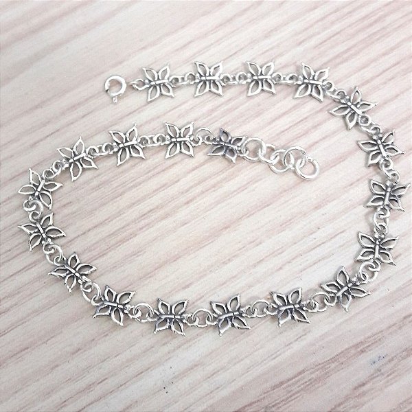 Tornozeleira De Prata Borboletas Vazadas – Joia em Prata 925 de Qualidade