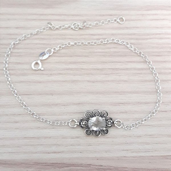 Tornozeleira De Prata Condessa Cristal – Joia em Prata 925 de Qualidade