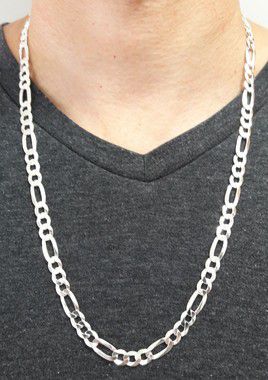 Corrente De Prata Masculina Fígaro 3X1 - 75Cm X 0,8Cm – Joia em Prata 925 de Qualidade
