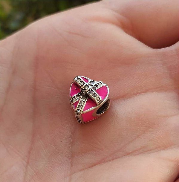 Berloque De Prata Coração Pink – Joia em Prata 925 de Qualidade