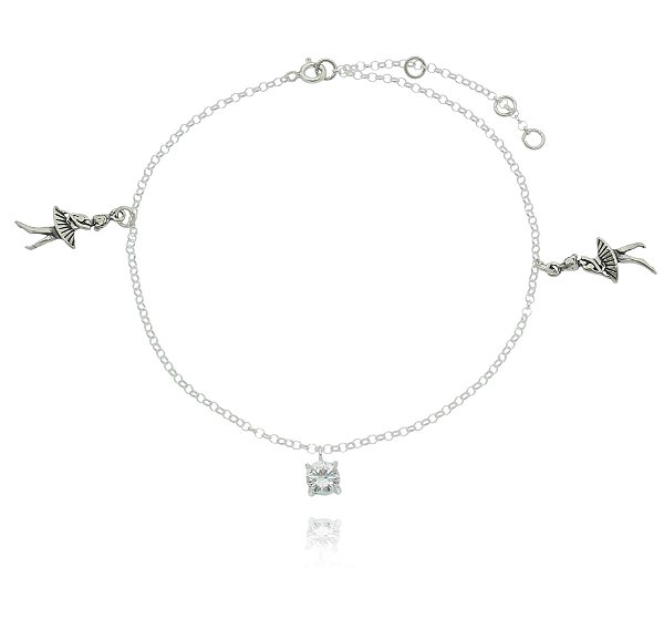 Tornozeleira De Prata Ponto De Luz Com Bailarinas – Joia em Prata 925 de Qualidade