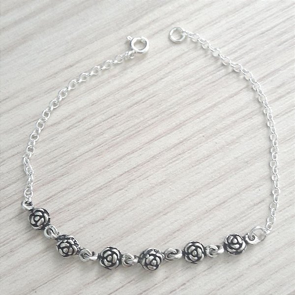 Pulseira De Prata Elinhos E Rosinhas – Joia em Prata 925 de Qualidade