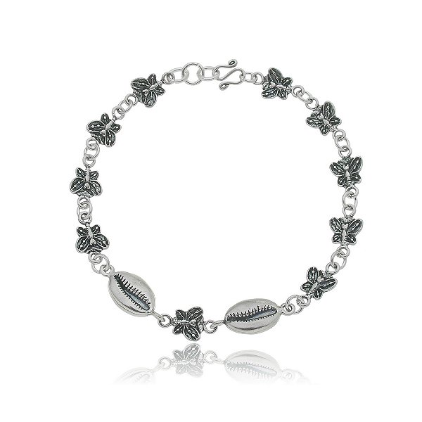 Pulseira De Prata Borboletinhas E Búzios – Joia em Prata 925 de Qualidade