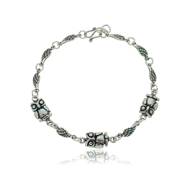 Pulseira De Prata Corujas E Asas – Joia em Prata 925 de Qualidade