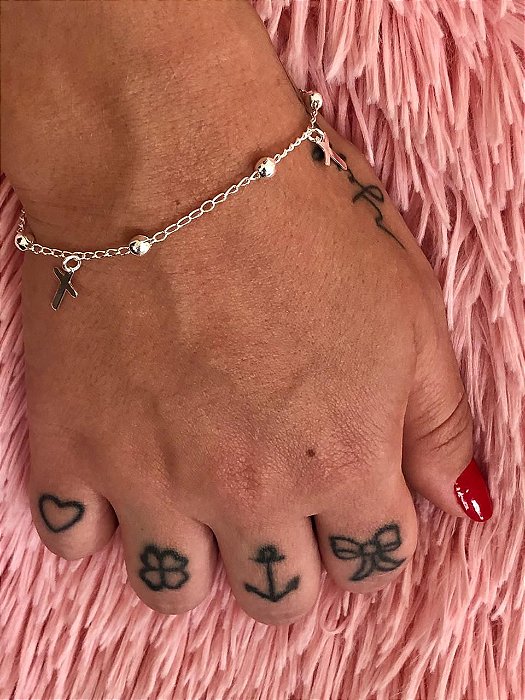 Pulseira De Prata Cruz E Bolinhas – Joia em Prata 925 de Qualidade