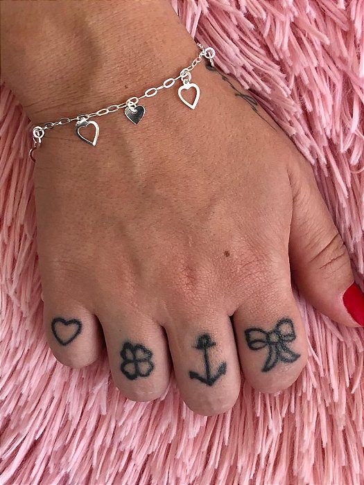 Pulseira De Prata Corações Lisos E Vazados – Joia em Prata 925 de Qualidade