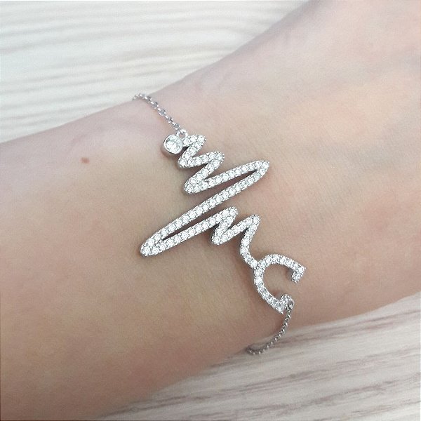 Pulseira De Prata Batidas Do Coração Com Micro Zircônias – Joia em Prata 925 de Qualidade