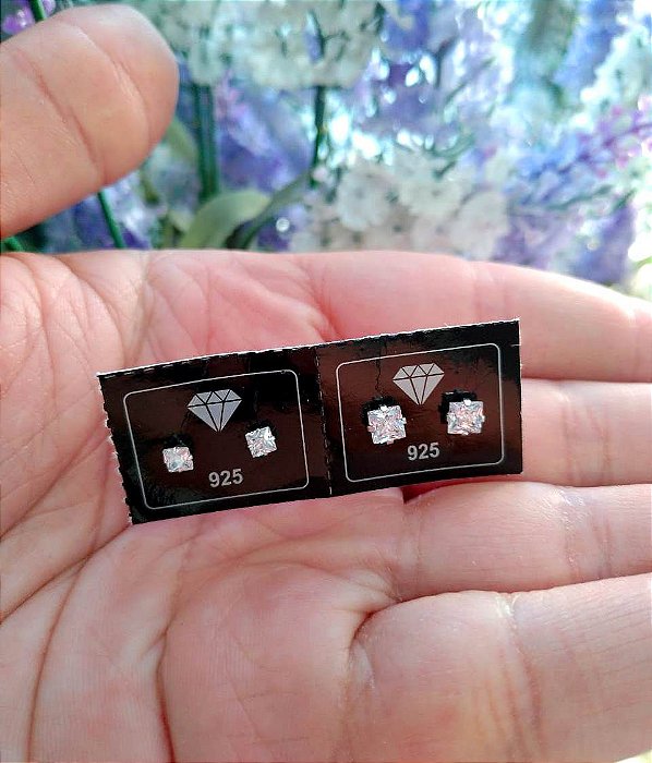 Duo De Brincos Zircônia Quadrada – Joia em Prata 925 de Qualidade
