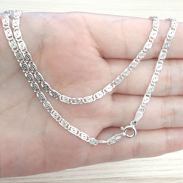 Corrente De Prata Masculina Elos Trabalhados 50 Cm X 0,3 Cm – Joia em Prata 925 de Qualidade