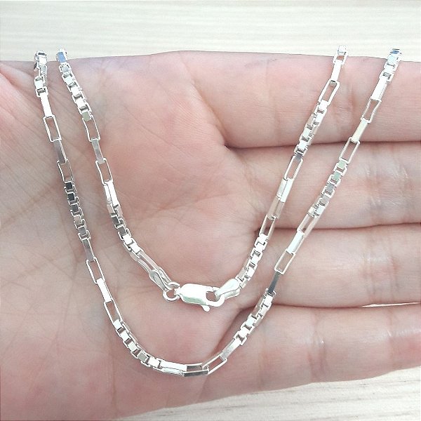 Corrente De Prata Masculina Veneziana Com Cartier 50 Cm X 0,2 Cm – Joia em Prata 925 de Qualidade