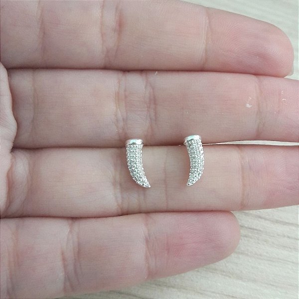 Brinco De Prata Dente De Elefante Com Micro Zircônias – Joia em Prata 925 de Qualidade