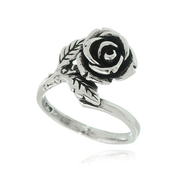 Anel De Prata Rosa E Folhas – Joia em Prata 925 de Qualidade