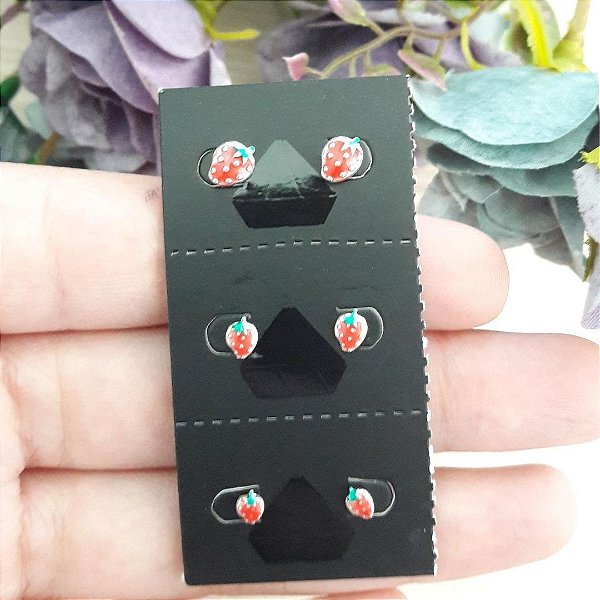 Trio De Brincos De Prata Morango – Joia em Prata 925 de Qualidade