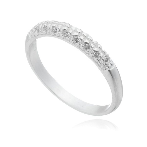 Meia Aliança De Prata Com Micro Zircônias – Joia em Prata 925 de Qualidade