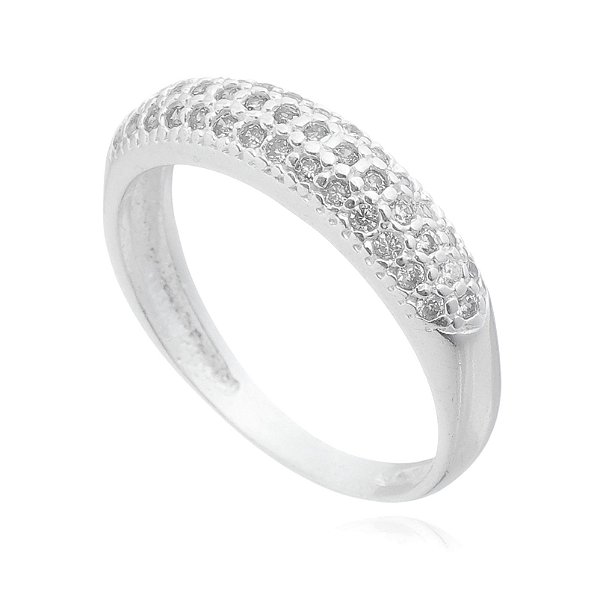 Meia Aliança De Prata Cravadas Com Zircônias – Joia em Prata 925 de Qualidade