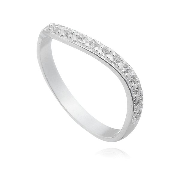 Anel De Prata Ondulado Com Zircônias – Joia em Prata 925 de Qualidade