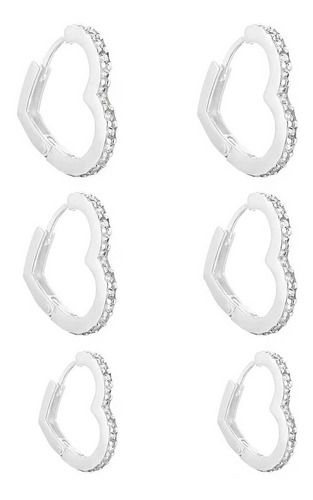 Trio De Prata Coração Com Microzirconias – Joia em Prata 925 de Qualidade