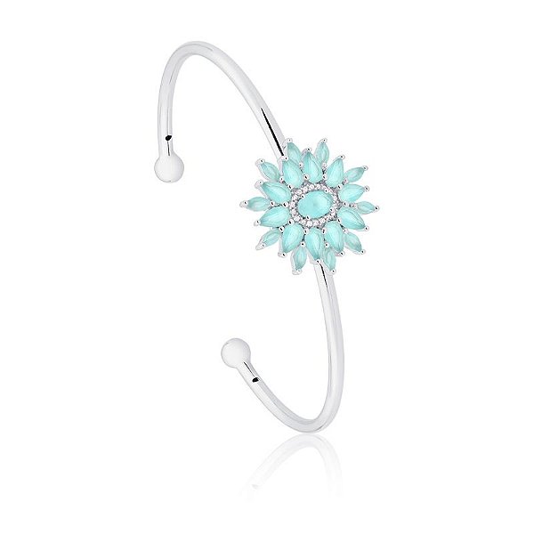 Bracelete De Prata Com Ródio Flor Turmalina E Zircônias – Joia em Prata 925 de Qualidade