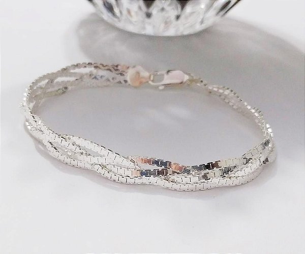 Pulseira De Prata 4 Fios Trabalhado – Joia em Prata 925 de Qualidade