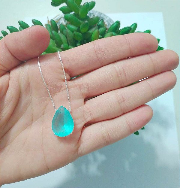 Colar De Prata Gota Azul Água  – Joia em Prata 925 de Qualidade