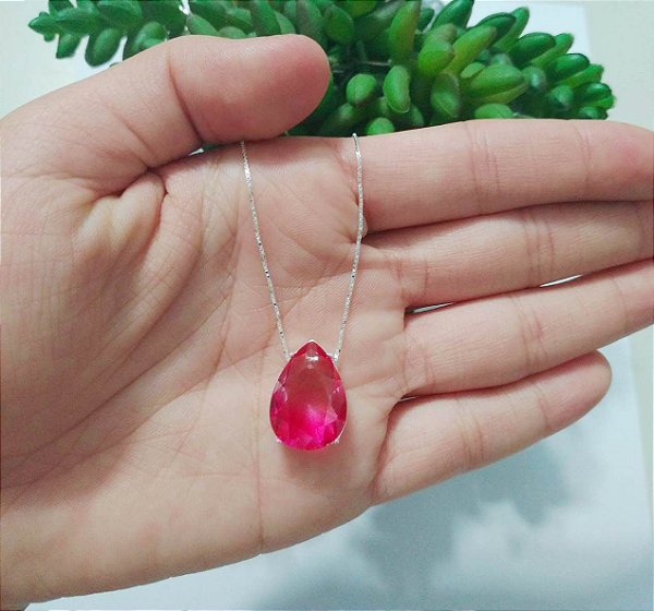 Colar De Prata Gota Bicolor Rosa – Joia em Prata 925 de Qualidade