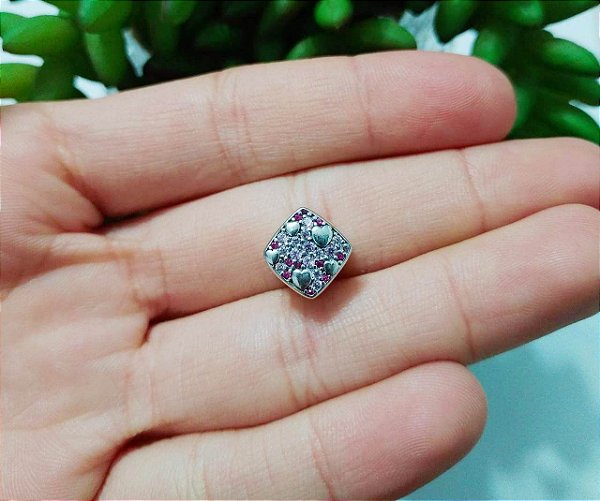 Berloque De Prata Coração Rosa – Joia em Prata 925 de Qualidade