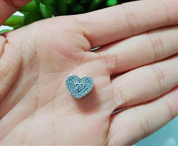 Berloque De Prata Coração Micro Zircônia – Joia em Prata 925 de Qualidade