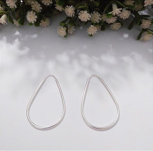 Argola De Prata Gota Fio Redondo 4,0 Cm – Joia em Prata 925 de Qualidade