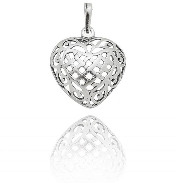 Pingente De Prata Bali Coração – Joia em Prata 925 de Qualidade