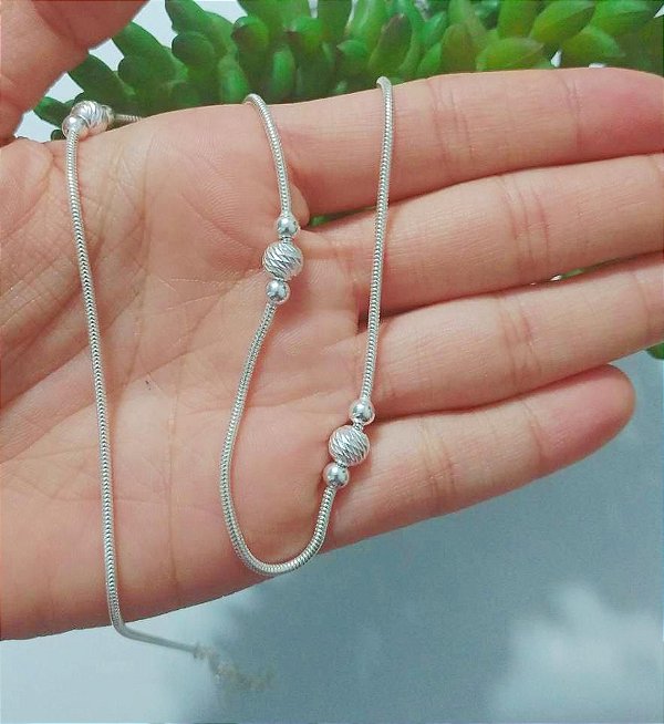 Colar De Prata Rabo De Rato Bola Diamantado 50 Cm – Joia em Prata 925 de Qualidade