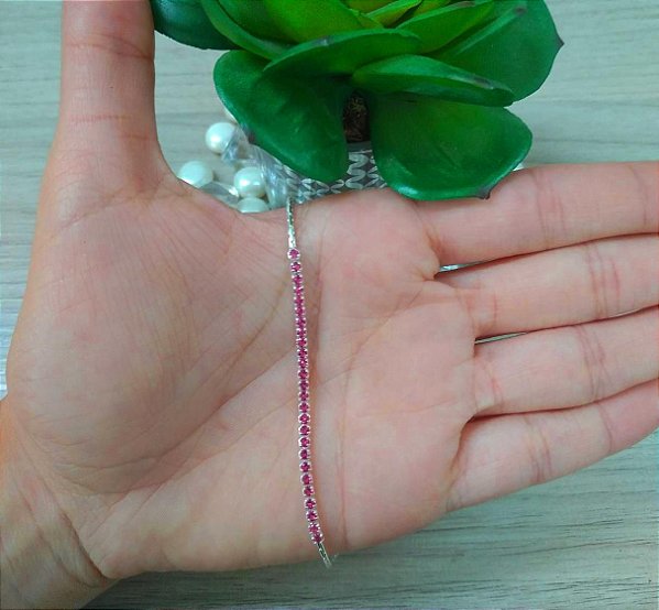 Pulseira De Prata Pedrinha Rosa – Joia em Prata 925 de Qualidade