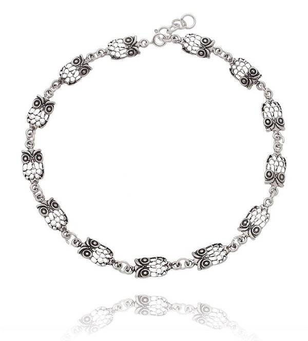 Tornozeleira De Prata De Bali Coruja – Joia em Prata 925 de Qualidade