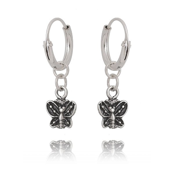 Brinco Argola Com Borboleta Em Prata – Joia em Prata 925 de Qualidade