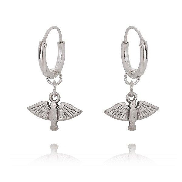 Brinco Argola Com Pombinha Em Prata – Joia em Prata 925 de Qualidade