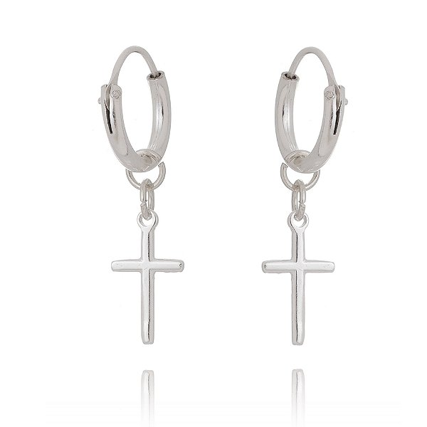 Brinco Argola Com Cruz Em Prata – Joia em Prata 925 de Qualidade