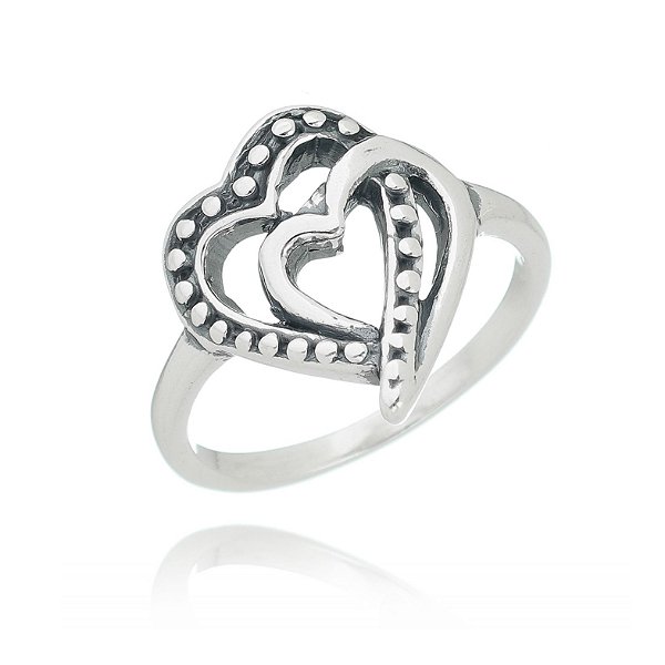 Anel De Pratacoração Duplo Bali – Joia em Prata 925 de Qualidade