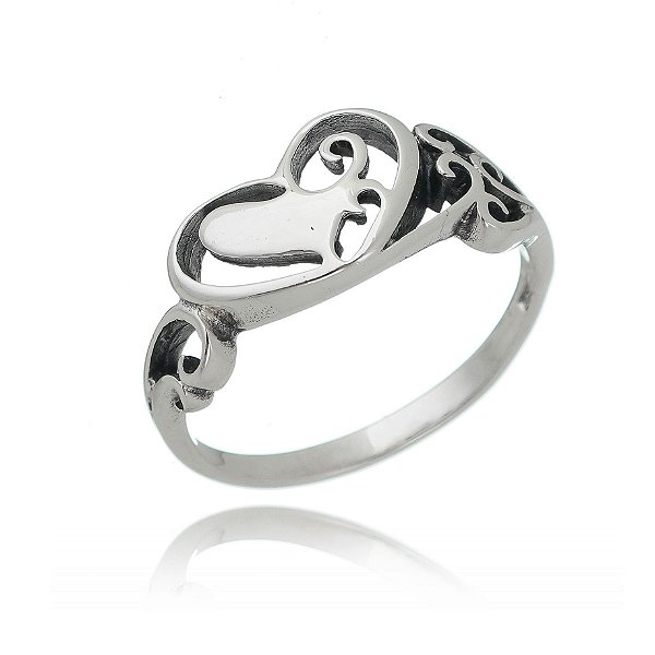 Anel De Prata Bali Design Coração – Joia em Prata 925 de Qualidade