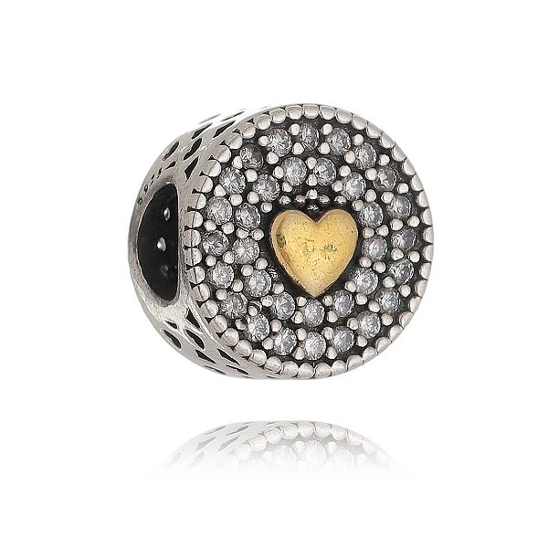 Berloque De Prata Coração Dourado E Microzirônias – Joia em Prata 925 de Qualidade