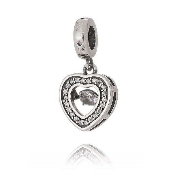 Berloque De Prata Coração Ponto De Luz – Joia em Prata 925 de Qualidade