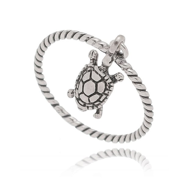 Anel De Prata Penduricalho Tartaruga Terrestre – Joia em Prata 925 de Qualidade