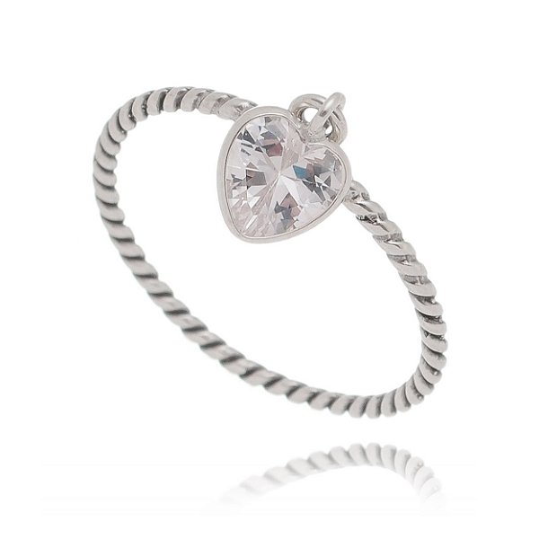 Anel De Prata Penduricalho Ponto De Luz Coração – Joia em Prata 925 de Qualidade