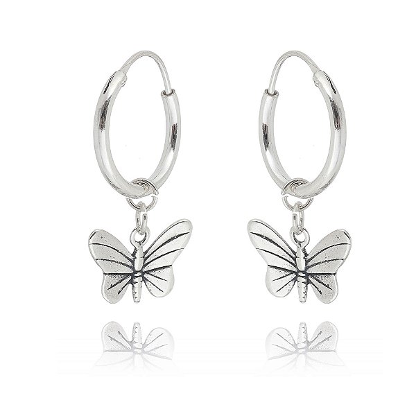 Argola De Prata 1,5 Cm Com Penduricalho Borboleta – Joia em Prata 925 de Qualidade