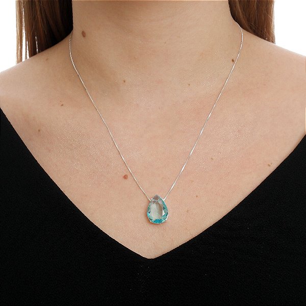 Colar De Prata Gota Azul Água – Joia em Prata 925 de Qualidade