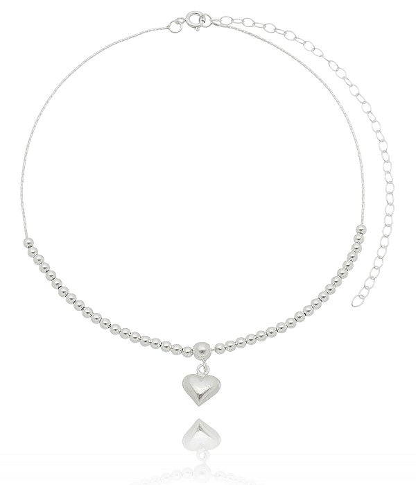 Choker De Prata Bolinhas E Coração – Joia em Prata 925 de Qualidade
