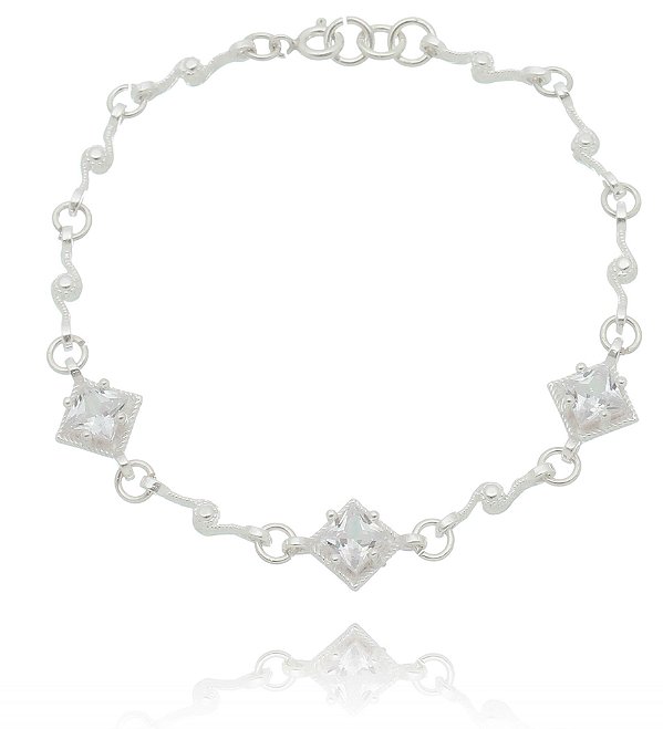 Pulseira De Prata Lisa Losango Cristal – Joia em Prata 925 de Qualidade