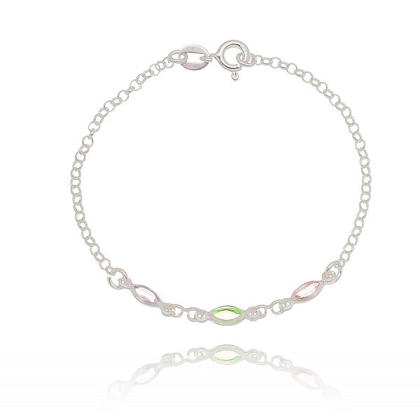 Pulseira De Prata Infantil 3 Cores – Joia em Prata 925 de Qualidade