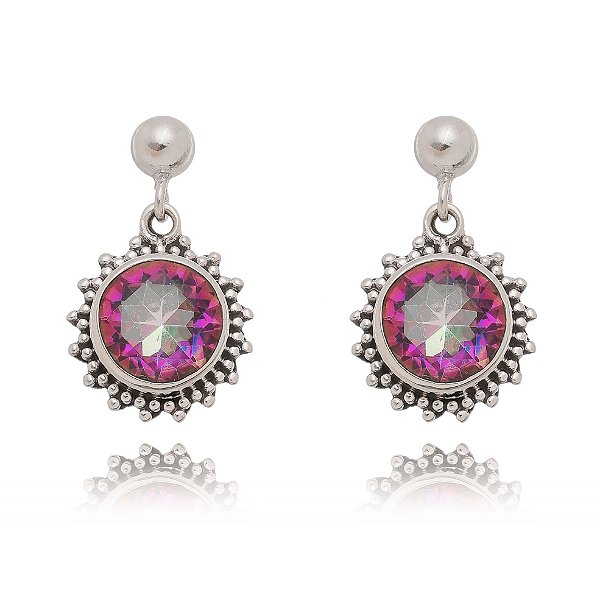 Brinco De Prata Quartzo Mistico – Joia em Prata 925 de Qualidade