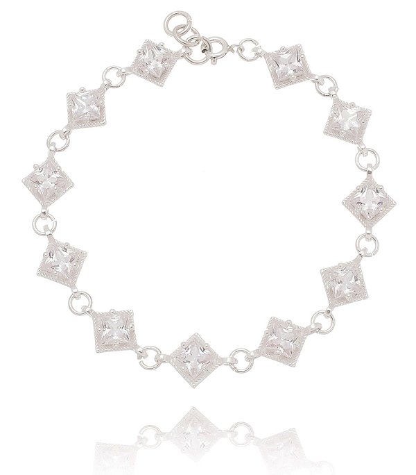 Pulseira De Prata Lisa Com Pedras Zircônia Cristal – Joia em Prata 925 de Qualidade
