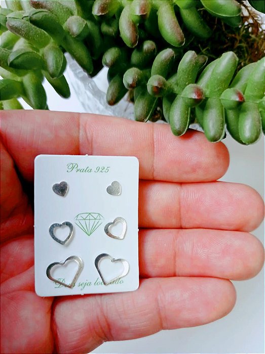 Trio De Prata Corações – Joia em Prata 925 de Qualidade